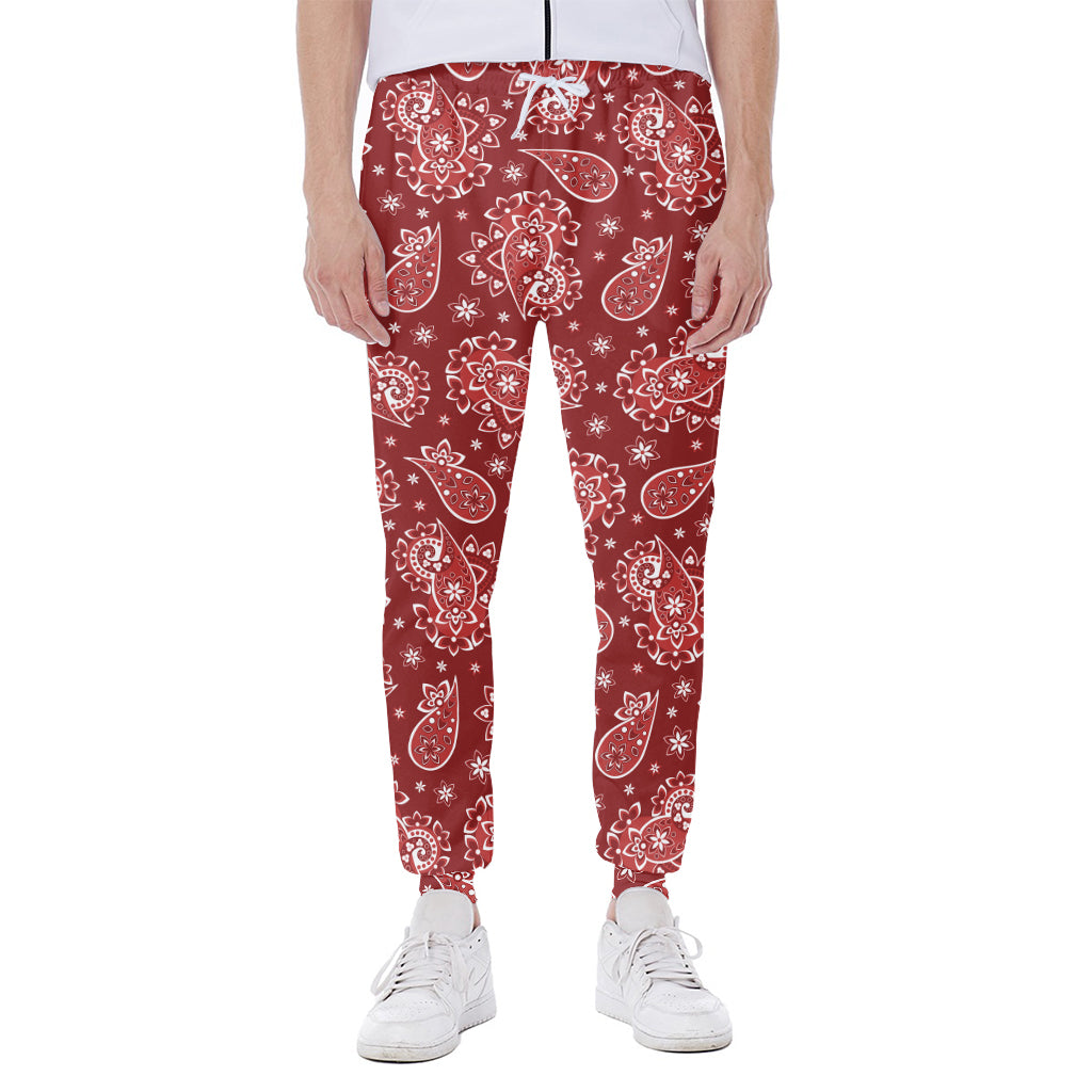 Red Paisley Pattern Print Scuba Joggers