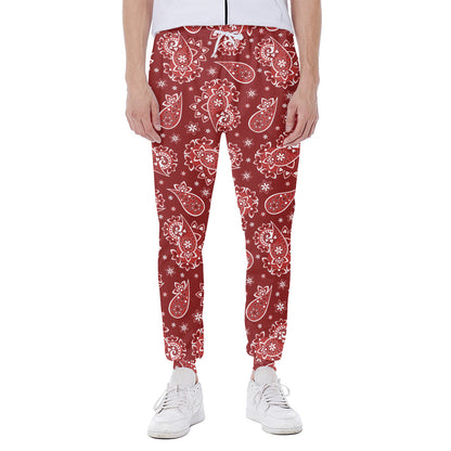Red Paisley Pattern Print Scuba Joggers