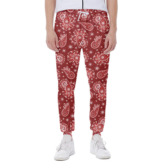 Red Paisley Pattern Print Scuba Joggers