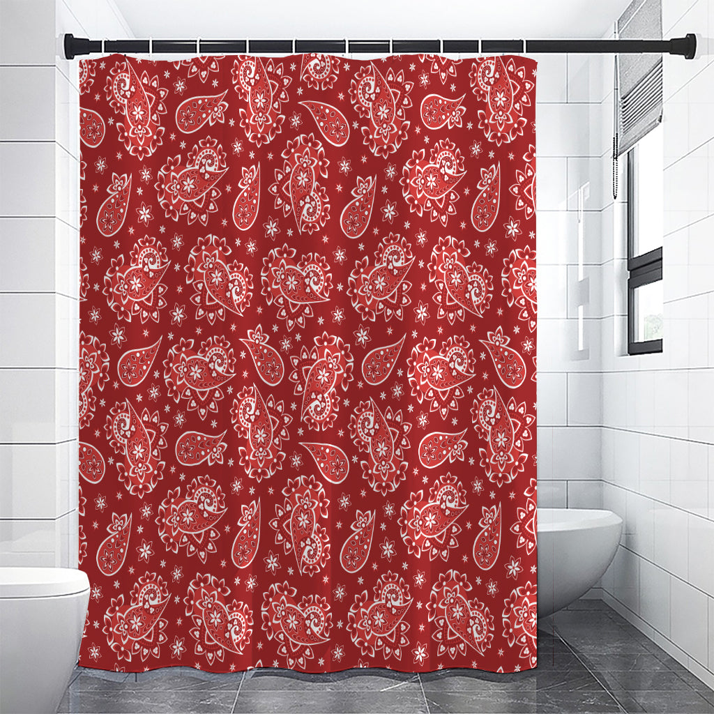 Red Paisley Pattern Print Shower Curtain
