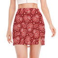 Red Paisley Pattern Print Side Slit Mini Skirt