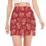 Red Paisley Pattern Print Side Slit Mini Skirt
