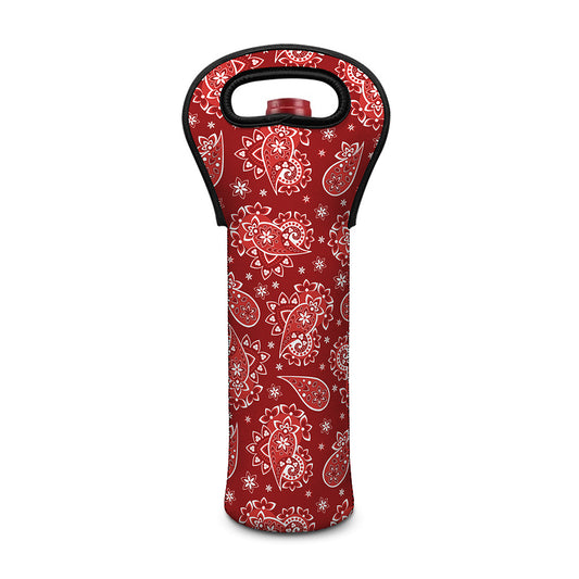 Red Paisley Pattern Print Single Neoprene Wine Tote