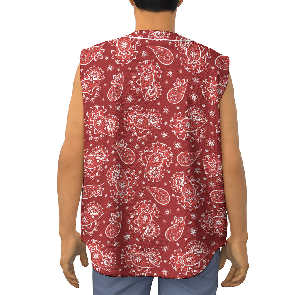 Red Paisley Pattern Print Sleeveless Baseball Jersey