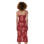 Red Paisley Pattern Print Slim Fit Midi Cami Dress