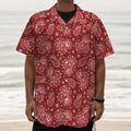 Red Paisley Pattern Print Textured Short Sleeve Shirt
