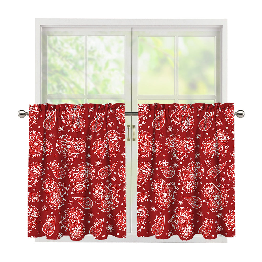 Red Paisley Pattern Print Tier Curtains