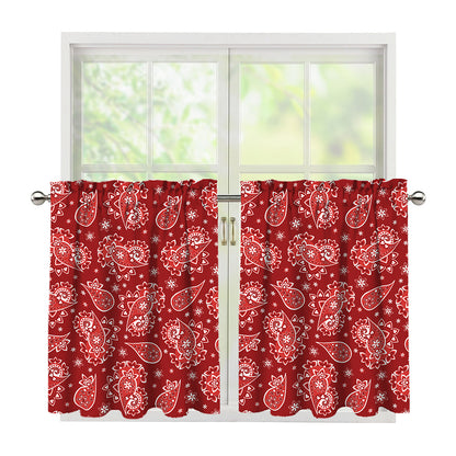 Red Paisley Pattern Print Tier Curtains