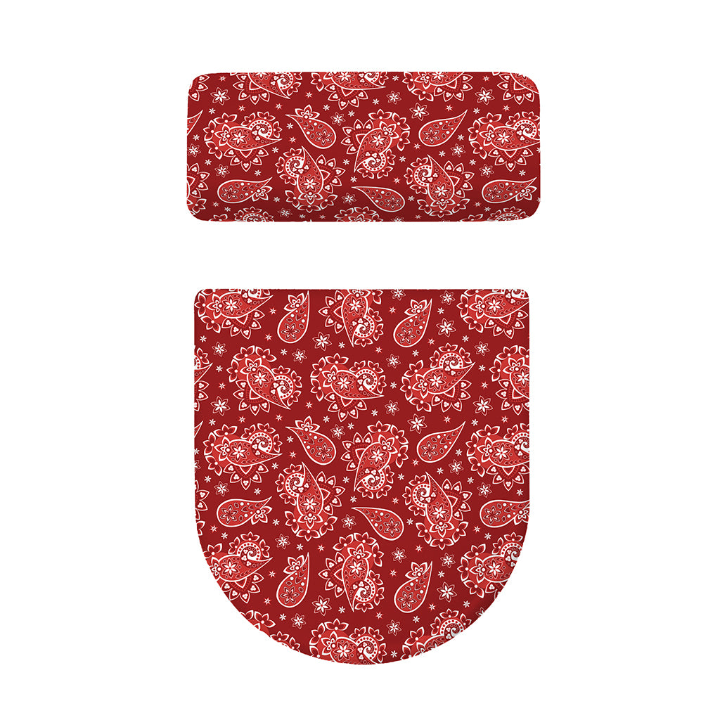 Red Paisley Pattern Print Toilet Lid And Tank Cover Set