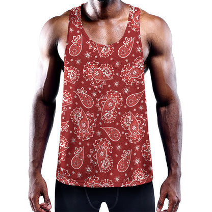 Red Paisley Pattern Print Training Tank Top