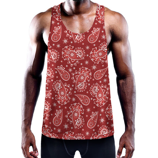 Red Paisley Pattern Print Training Tank Top