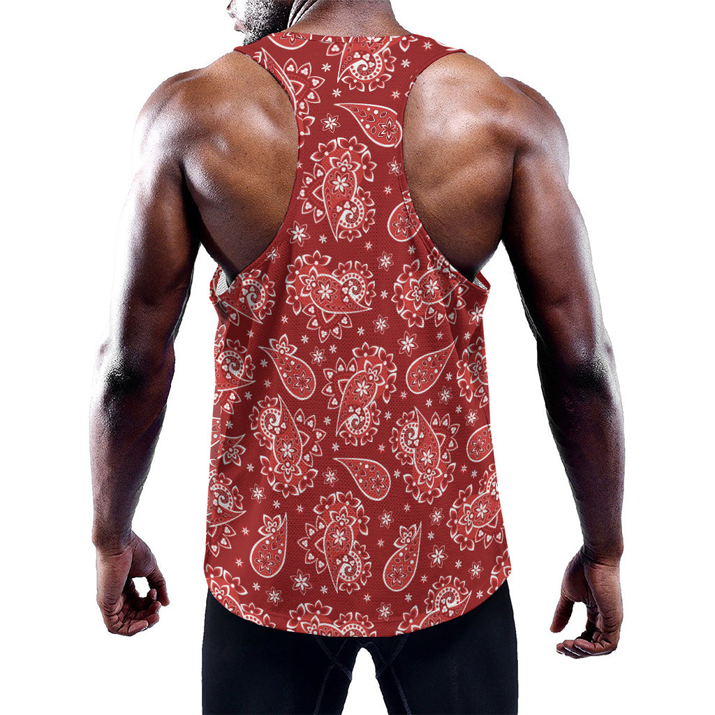 Red Paisley Pattern Print Training Tank Top