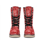 Red Paisley Pattern Print Winter Boots