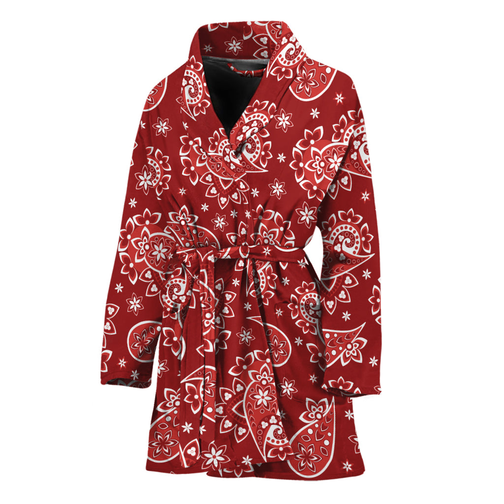 Red Paisley Pattern Print Women's Bathrobe