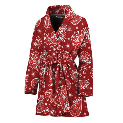 Red Paisley Pattern Print Women's Bathrobe