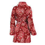 Red Paisley Pattern Print Women's Bathrobe