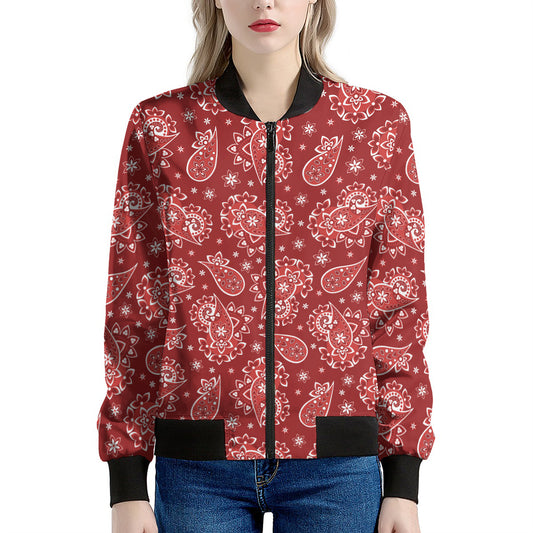 Red Paisley Pattern Print Women's Bomber Jacket