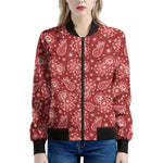 Red Paisley Pattern Print Women's Bomber Jacket