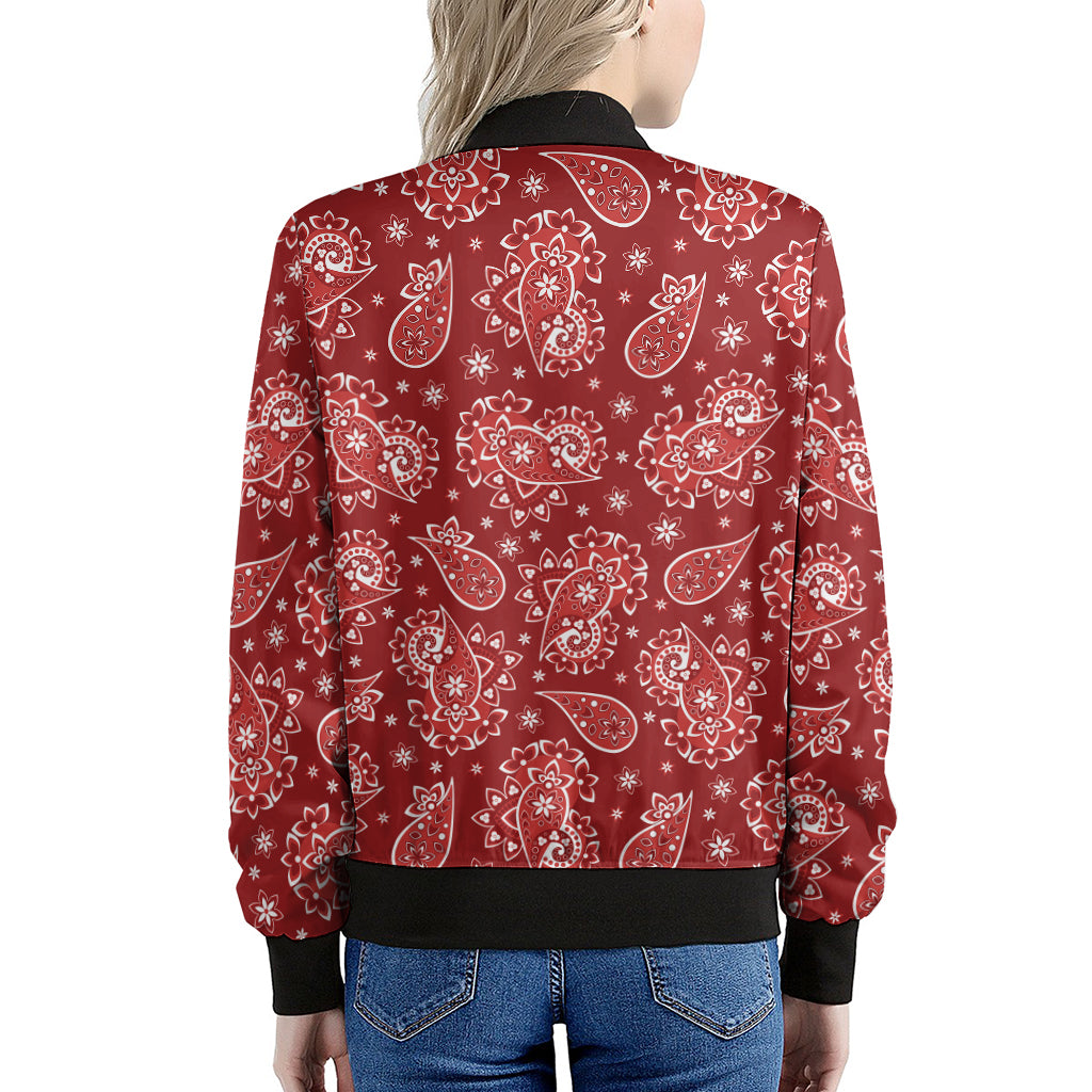 Red Paisley Pattern Print Women's Bomber Jacket