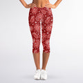 Red Paisley Pattern Print Women's Capri Leggings