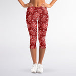 Red Paisley Pattern Print Women's Capri Leggings
