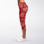 Red Paisley Pattern Print Women's Capri Leggings