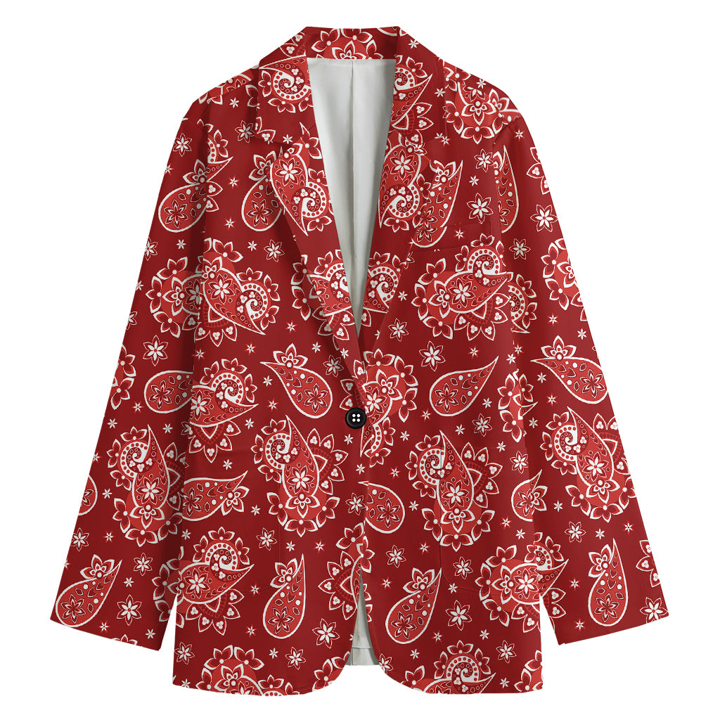 Red Paisley Pattern Print Women's Cotton Blazer