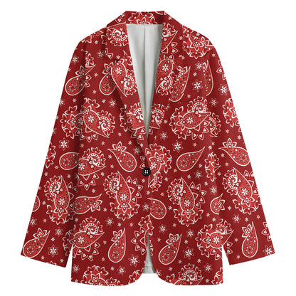 Red Paisley Pattern Print Women's Cotton Blazer
