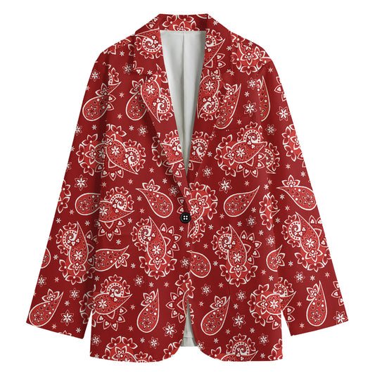 Red Paisley Pattern Print Women's Cotton Blazer