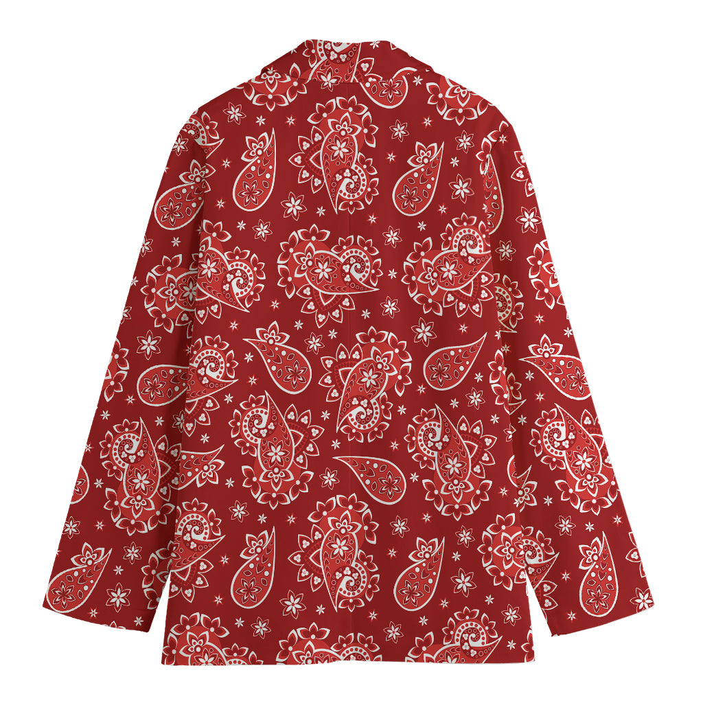 Red Paisley Pattern Print Women's Cotton Blazer
