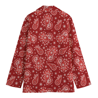 Red Paisley Pattern Print Women's Cotton Blazer