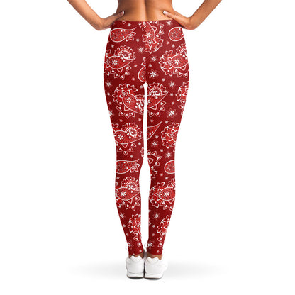 Red Paisley Pattern Print Women's Leggings