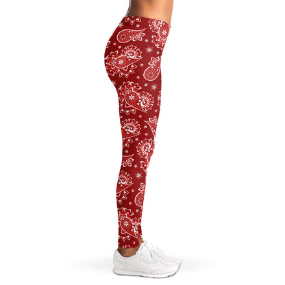 Red Paisley Pattern Print Women's Leggings