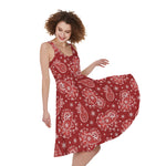 Red Paisley Pattern Print Women's Sleeveless Dress