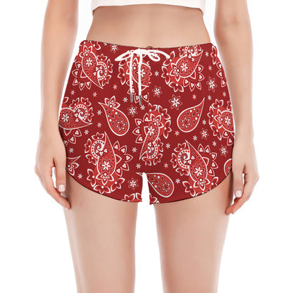 Red Paisley Pattern Print Women's Split Running Shorts