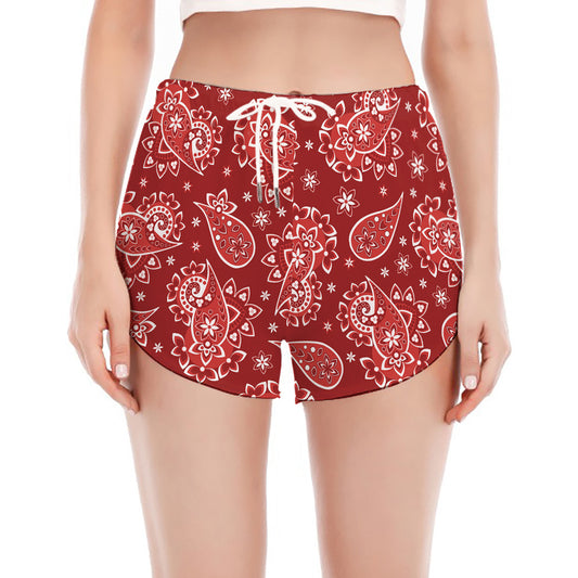 Red Paisley Pattern Print Women's Split Running Shorts