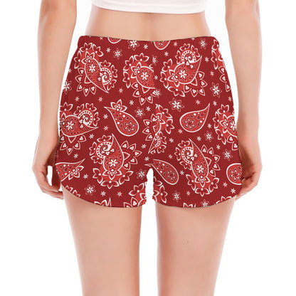 Red Paisley Pattern Print Women's Split Running Shorts