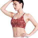 Red Paisley Pattern Print Women's Sports Bra