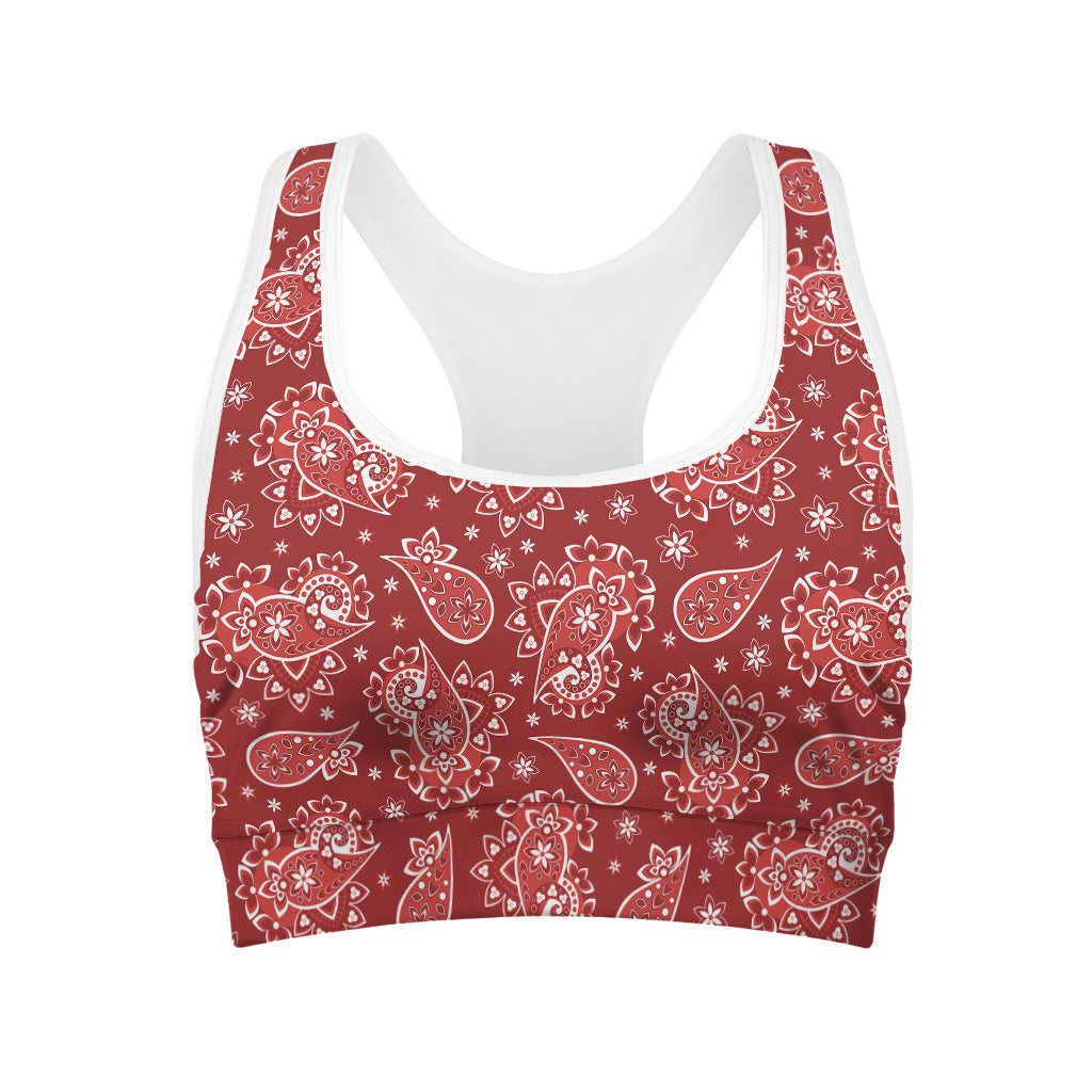 Red Paisley Pattern Print Women's Sports Bra