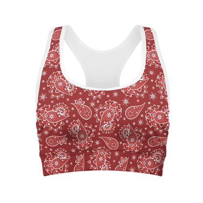 Red Paisley Pattern Print Women's Sports Bra