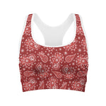 Red Paisley Pattern Print Women's Sports Bra
