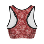 Red Paisley Pattern Print Women's Sports Bra