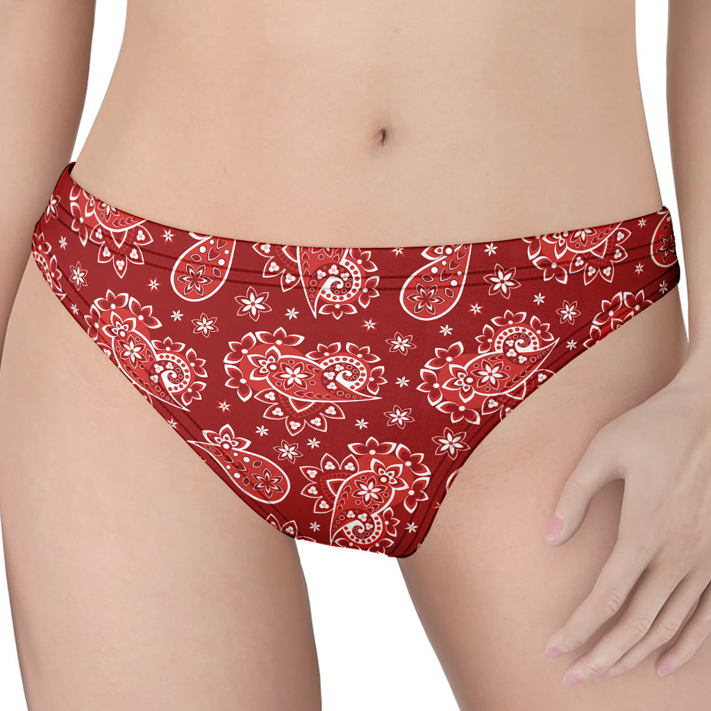 Red Paisley Pattern Print Women's Thong