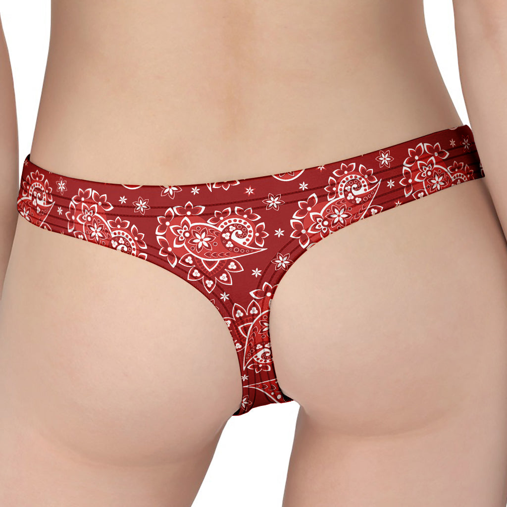 Red Paisley Pattern Print Women's Thong