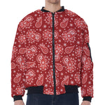 Red Paisley Pattern Print Zip Sleeve Bomber Jacket