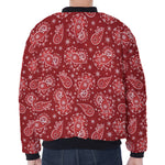 Red Paisley Pattern Print Zip Sleeve Bomber Jacket