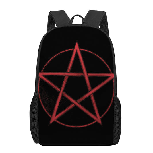 Red Pentagram Symbol Print 17 Inch Backpack
