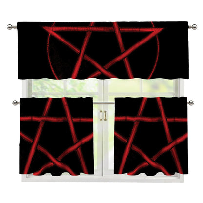 Red Pentagram Symbol Print 3 Piece Kitchen Curtains