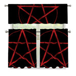 Red Pentagram Symbol Print 3 Piece Kitchen Curtains
