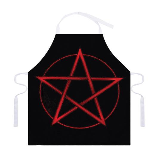Red Pentagram Symbol Print Adjustable Apron